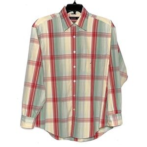 Nautica Shirt Men’s Size L Red Tan Green Button Front Long Sleeve Casual